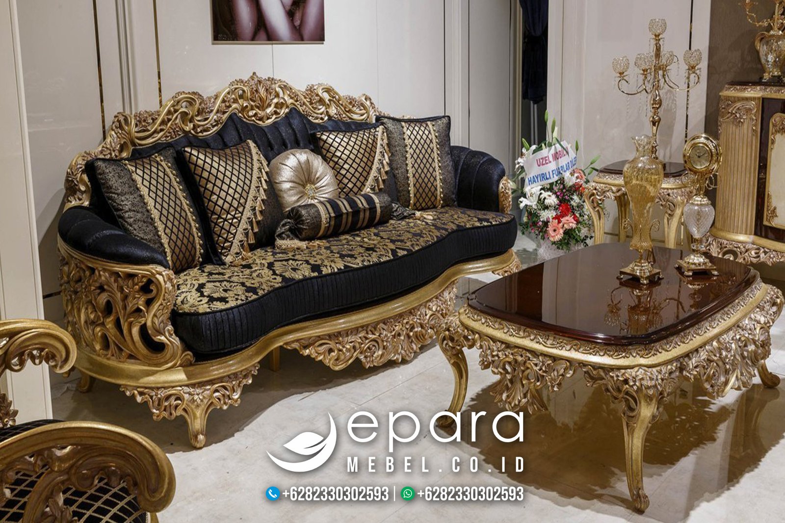 Sofa Tamu Klasik Full Ukiran Warna Gold JM-161