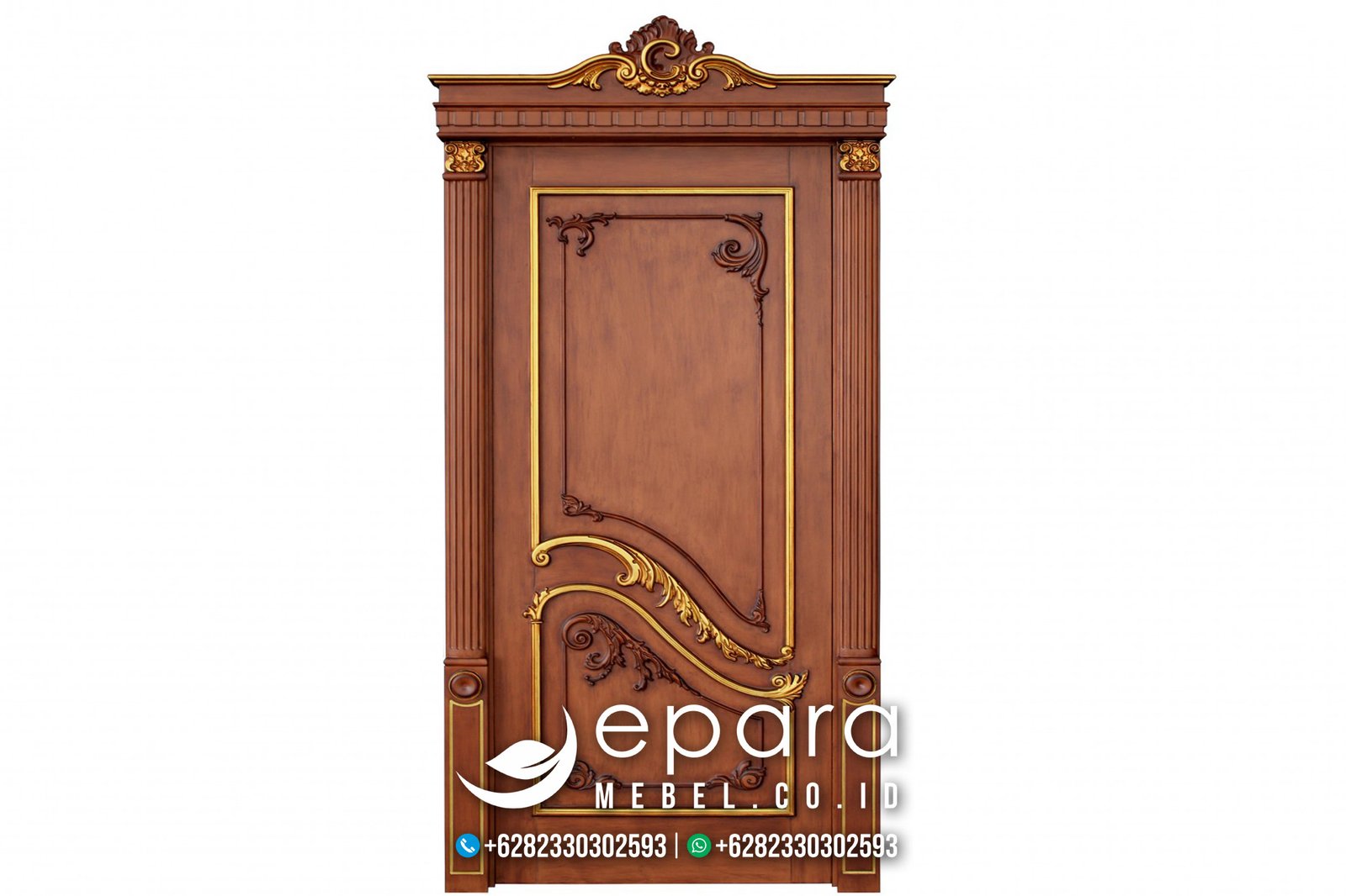 Set Pintu Rumah Ukiran Mewah Natural Kombinasi Gold JM-596