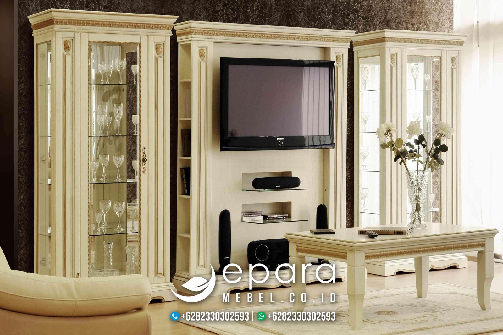 Style Bufet TV Modern Italian Mewah Putih Elegan JM-1003