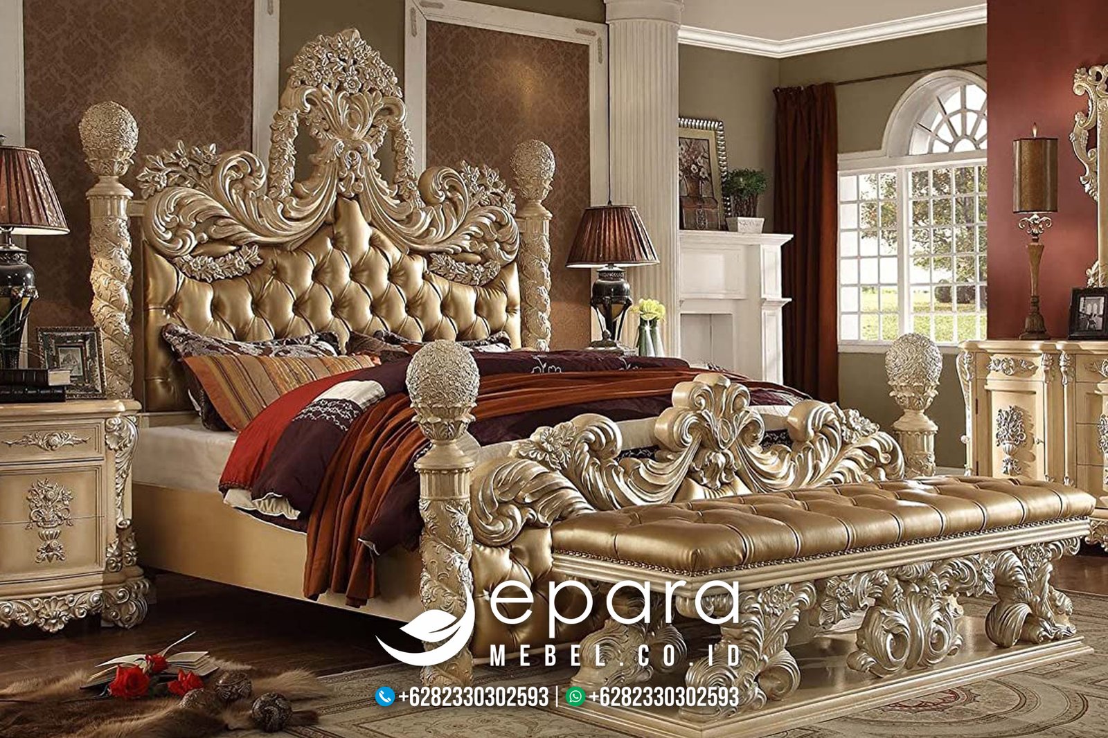 Set Tempat Tidur Luxury Klasik Kombinasi Gold Mewah JM-934