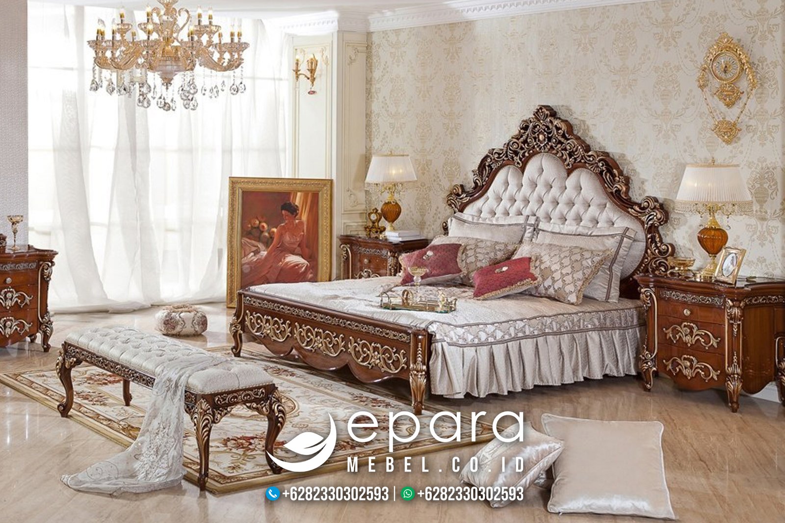 Style Kamar Tidur Mewah Klasik Model Yatak Ukir JM-954