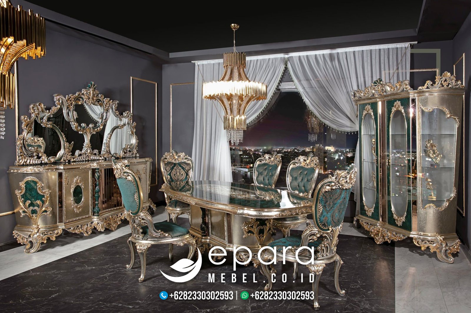 Meja Makan Turkey Klasik Luxury Kombinasi Mewah JM-851