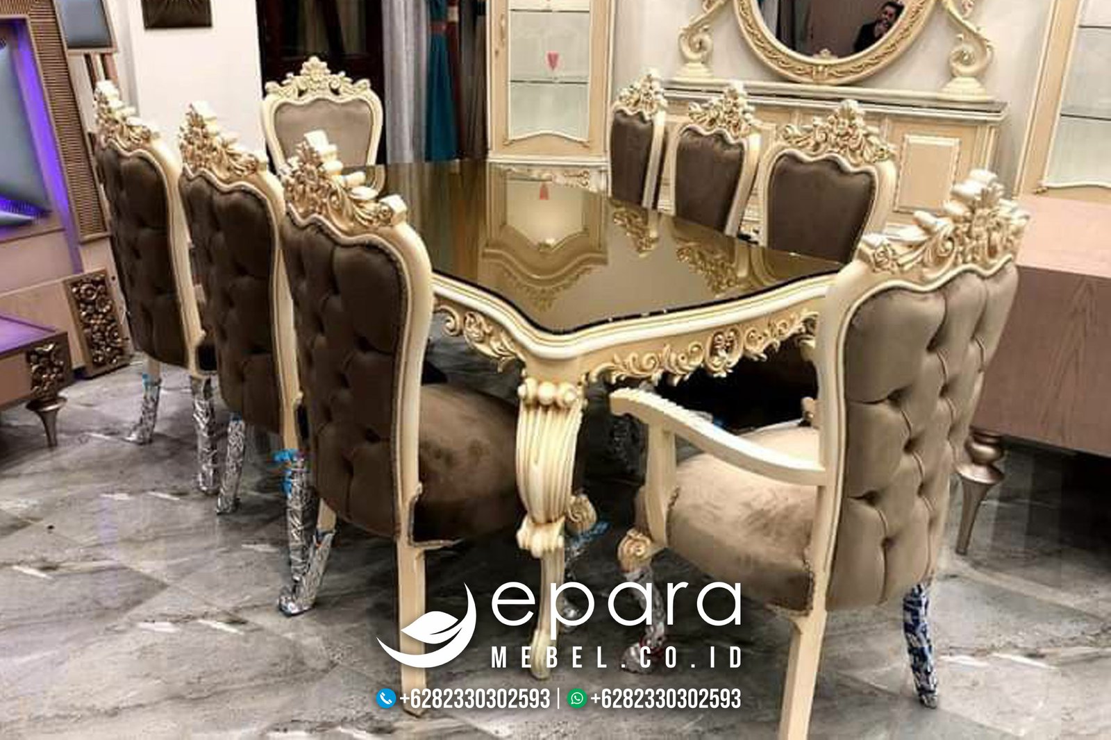 Best Meja Set Kursi Makan Mewah Ukiran Klasik Jepara JM-935