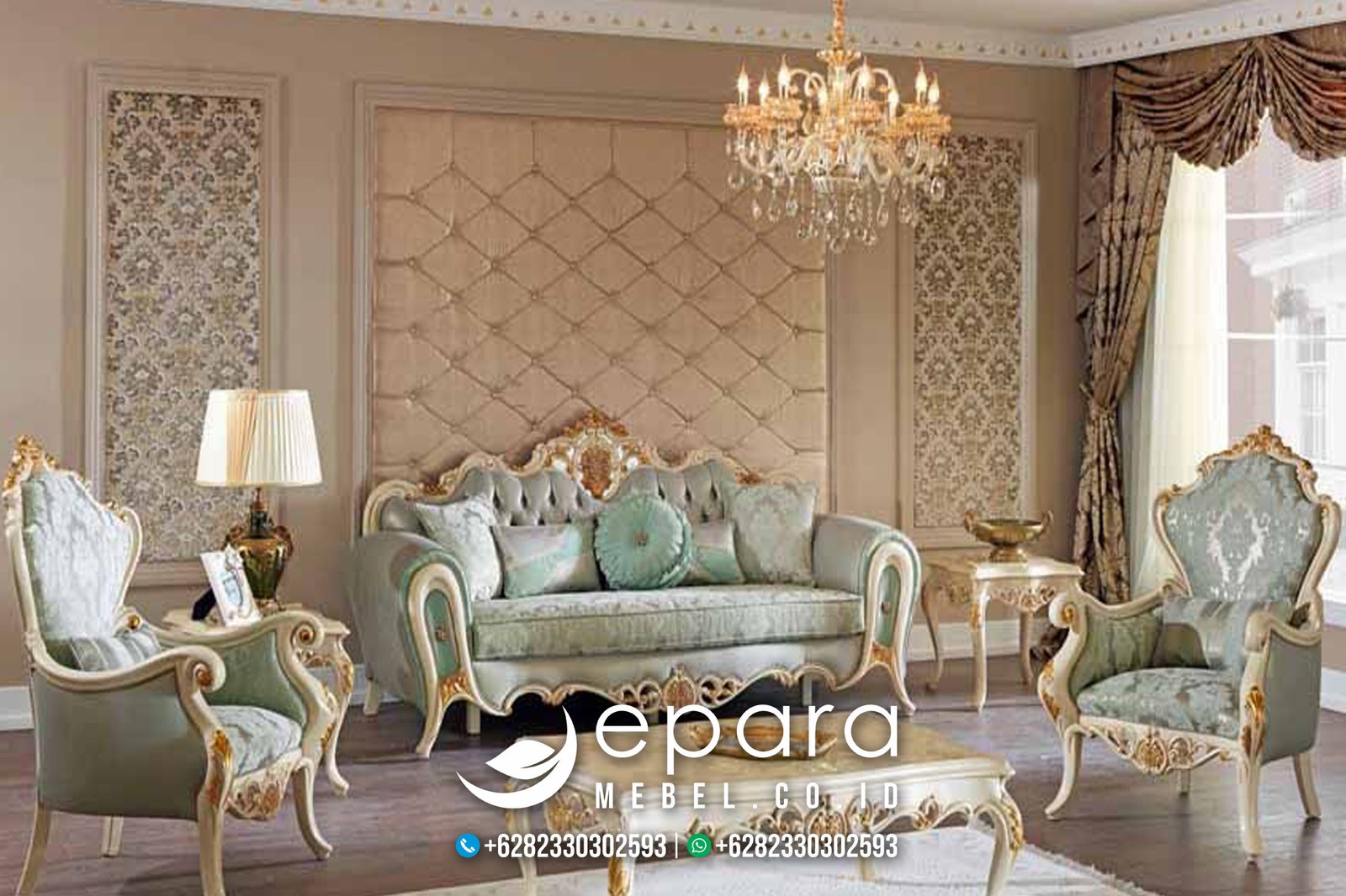 New Sofa Tamu Klasik Turkey Kombinasi Putih Gold JM-871