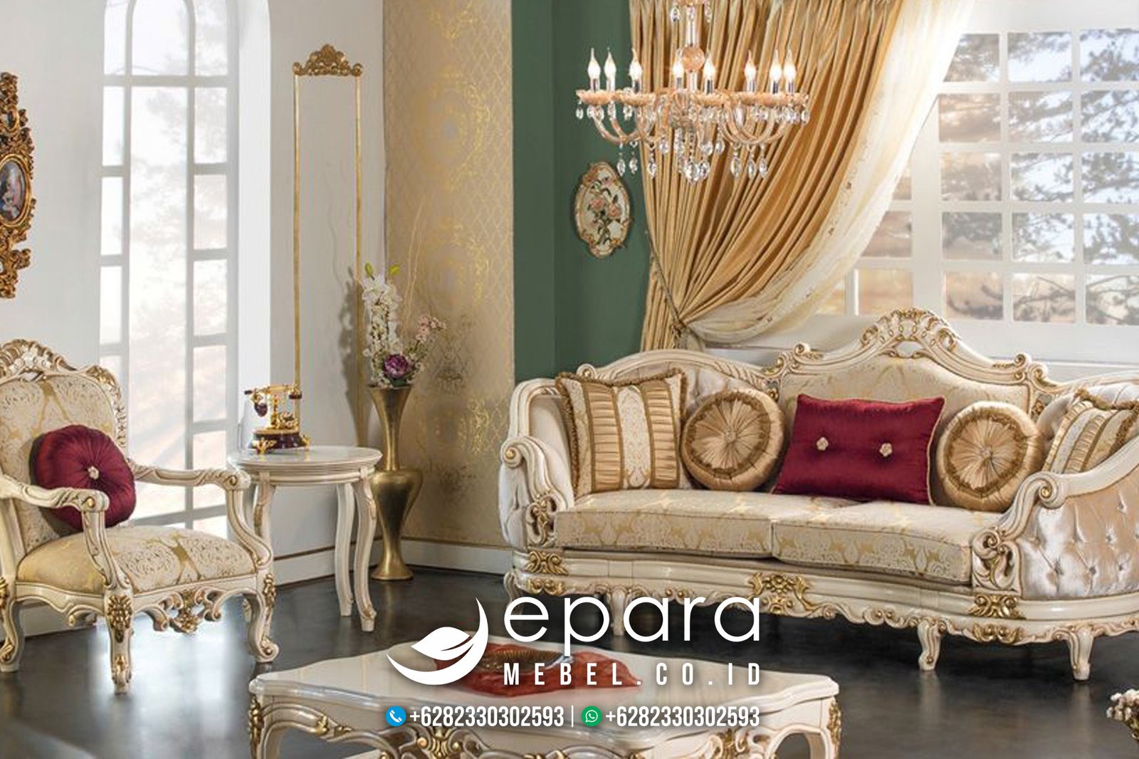 Sofa Tamu Mewah Model Klasik Ukiran Kombinasi JM-900