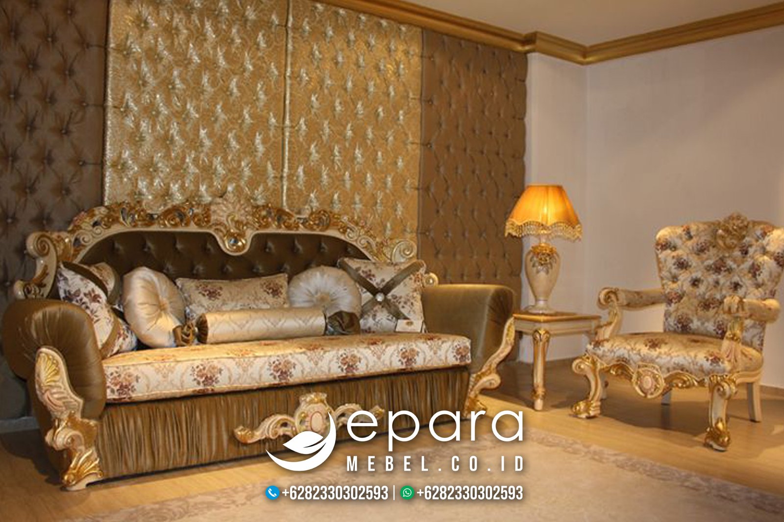 Style Sofa Tamu Mewah New Klasik Kombinasi Gold JM-901