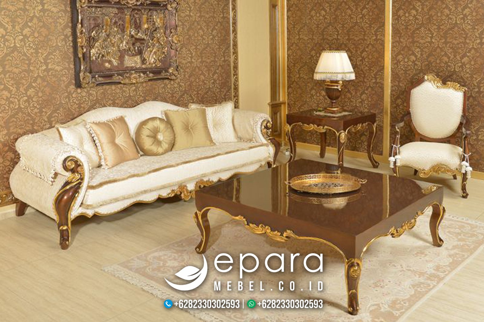 Sofa Klasik Mewah Jepara Kombinasi Coklat Gold JM-905