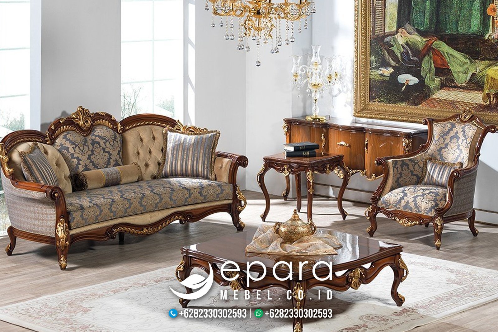 Sofa Koltuk Mewah Klasik Kombinasi Coklat Gold JM-1050