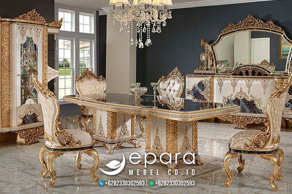 Style Meja Makan Mewah Klasik Eropa Ukir JM-1496