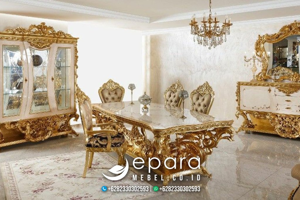 European Dining Table Kombinasi Gold Klasik Jepara JM-1677