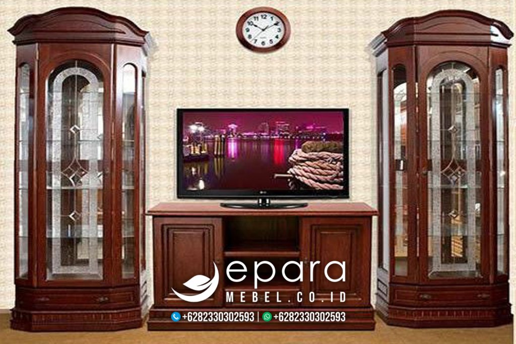 Meja TV Minimalis Set Lemari Hias Kaca Natural JM-2402