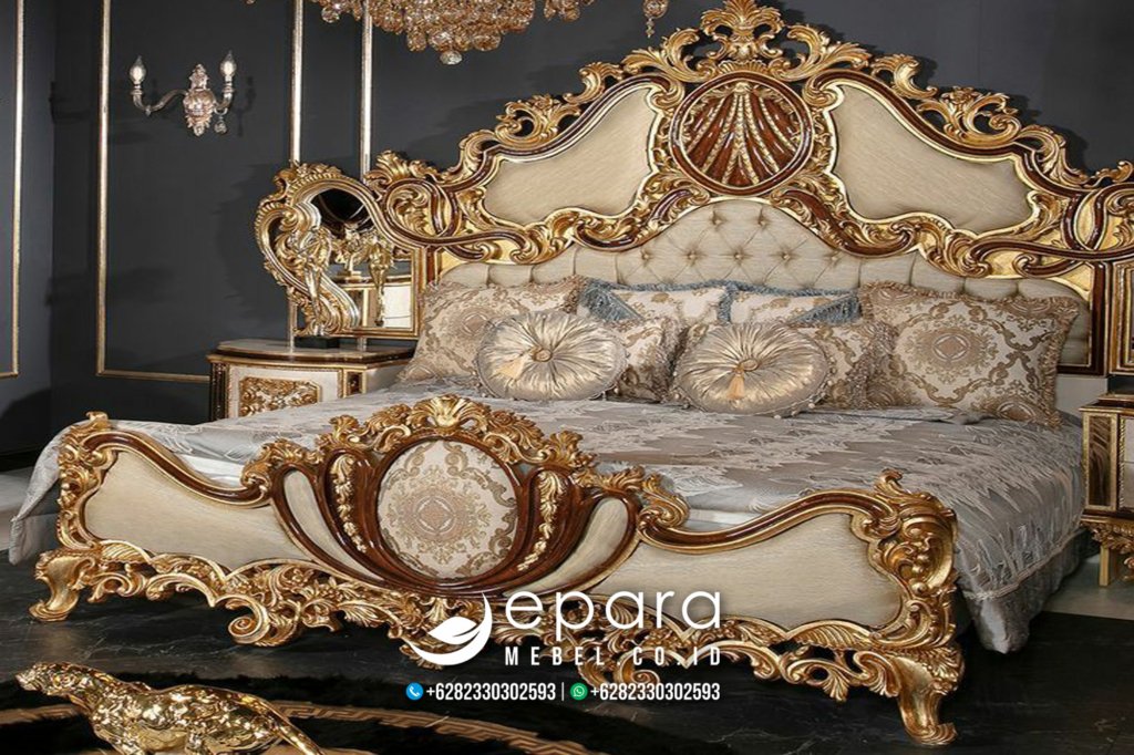 Tempat Tidur Klasik Luxury Kombinasi Ukir Mewah JM-2673