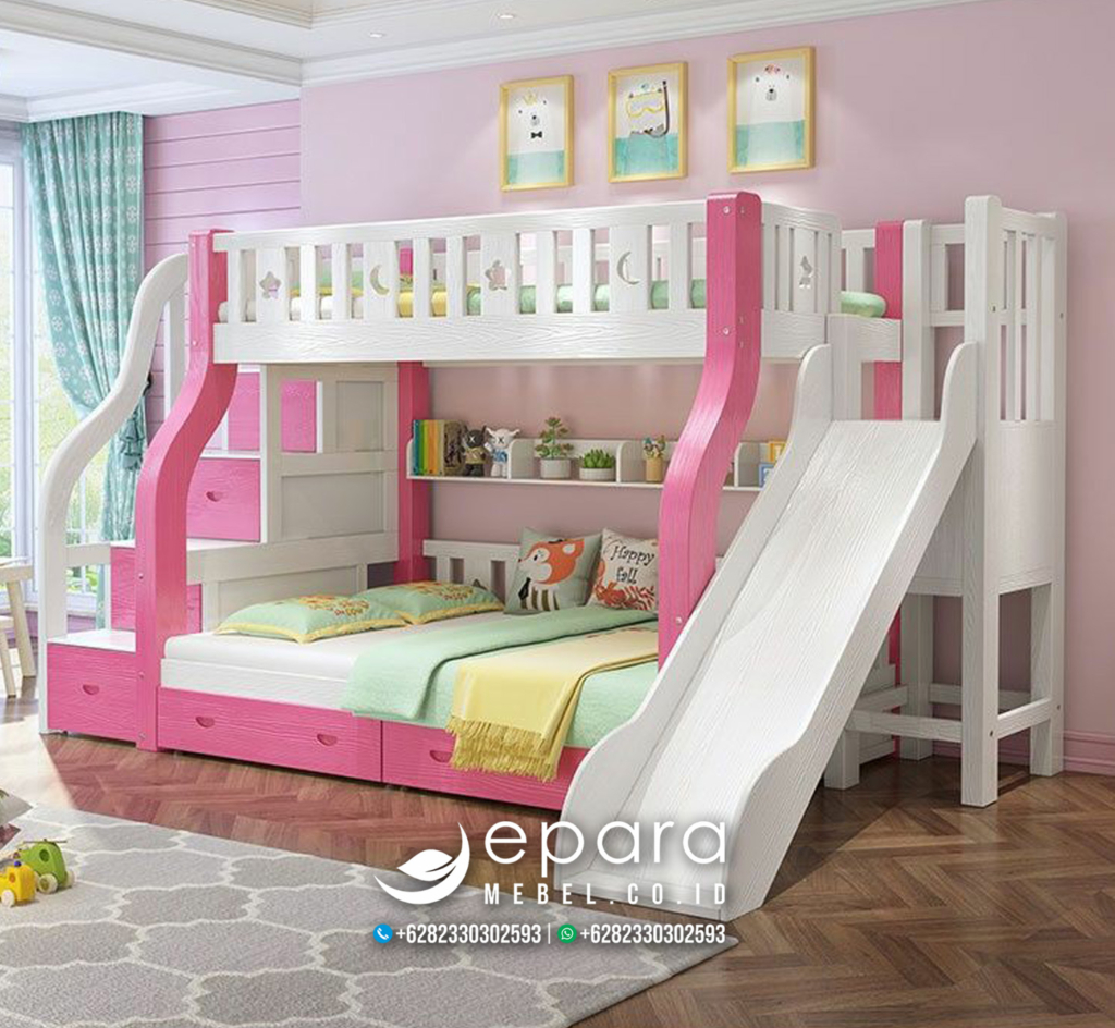 New Tempat Tidur Anak Perempuan Putih Pink Mewah JM-2831