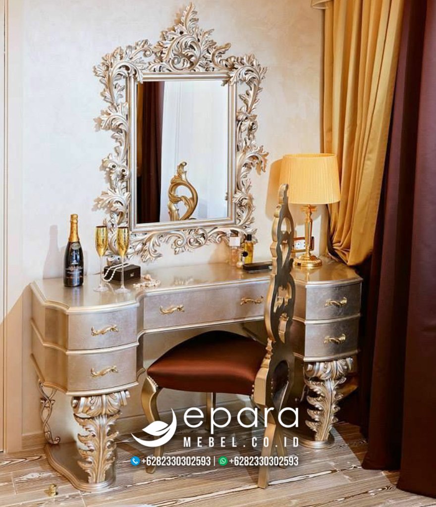 Meja Rias Klasik Jepara Cream Gold Mewah JM-3195