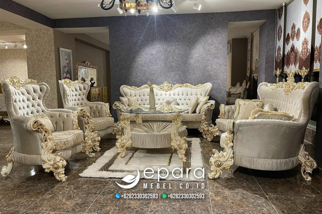 Jual 1 Set Sofa Tamu Klasik Putih Mewah Eropa JM-3238