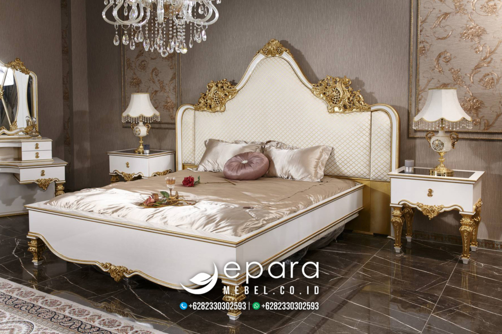 Tempat Tidur Klasik Modern Mewah Putih Gold JM-3692