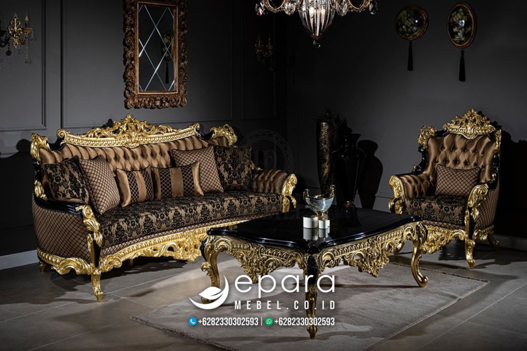 Jual Sofa Klasik Hitam Gold Mewah Kombinasi JM-3653