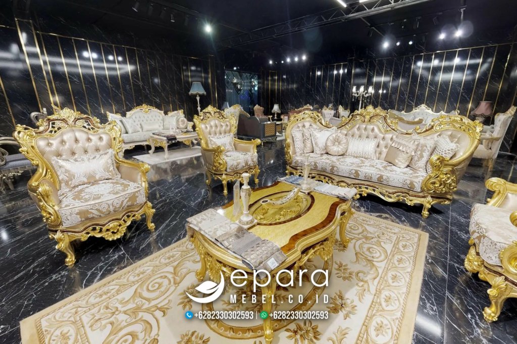 Set Model Sofa Tamu Mewah Gold Klasik Eropa JM-3766