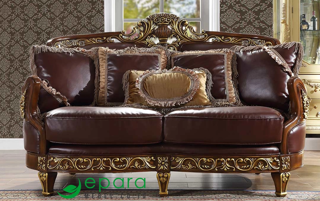 sofa tamu italian klasik brown gold elegant mewah 2 seater