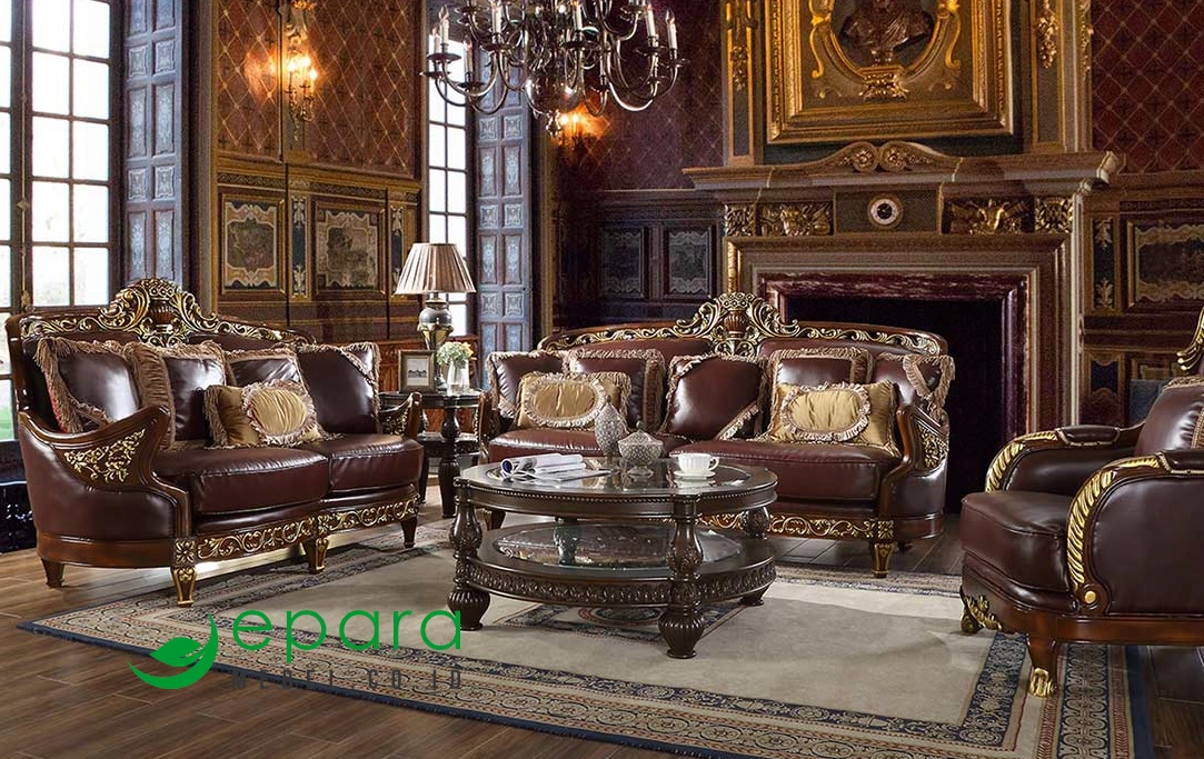 sofa tamu italian klasik brown gold elegant mewah