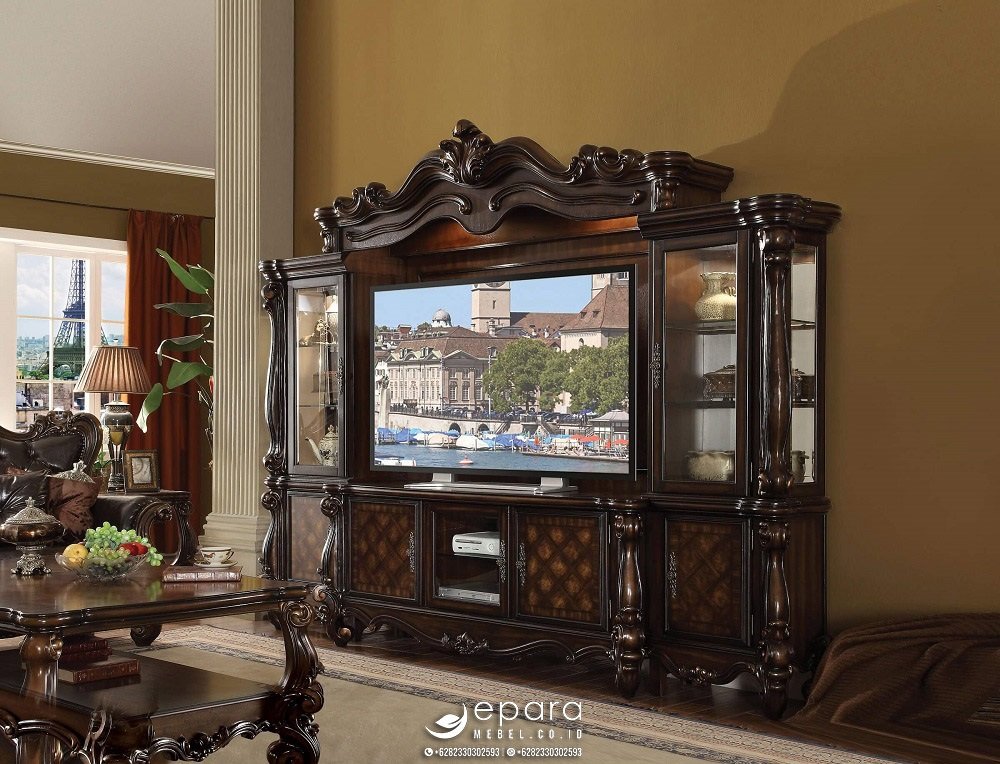 Bufet TV Cabinet Mewah Klasik Versailles Brown